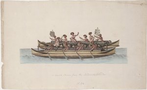 Hawaïaanse dubbele kano door Sigismund Bacstrom
